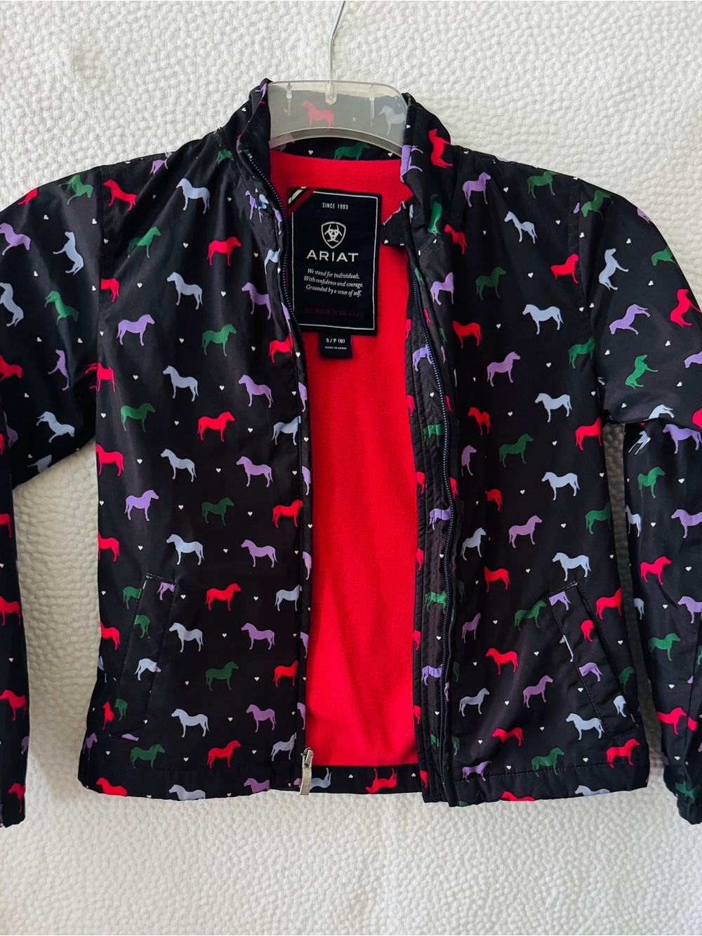 Ariat Kids' Black Horse-Print Lightweight Jacket - Red Lining